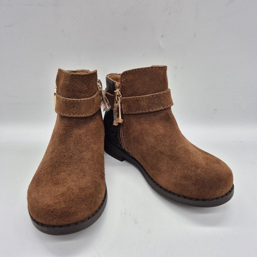 Michael Kors Girls Ankle Zip Up Boots Size 5 C Toddler Brown Leather. (42)